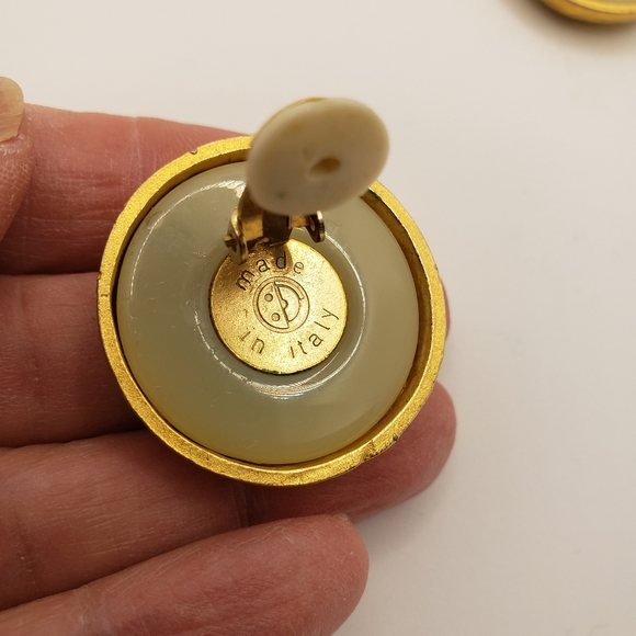 Vintage Italian SnakePrint Lizard Reptile Gold Tone Clip Earrings 80s 90s - Picture 4 of 5